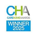 The graphic displays the logo for the Care Home Awards (CHA) 2025, highlighting a "Winner" recognition for that year.