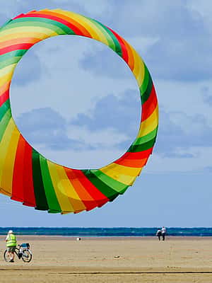 A kite being flown on Lytham St Annes beach, close to the Hamptons Care Home in Lytham