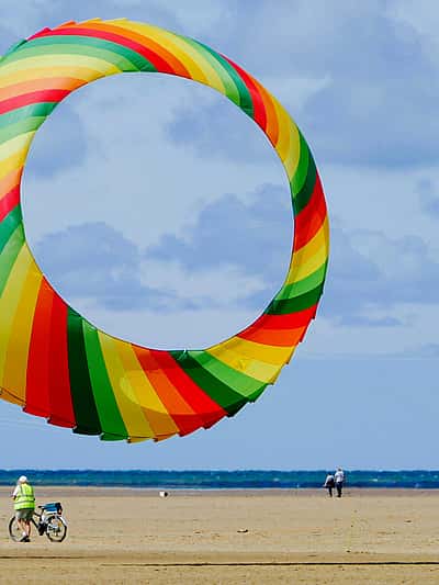 A kite being flown on Lytham St Annes beach, close to the Hamptons Care Home in Lytham