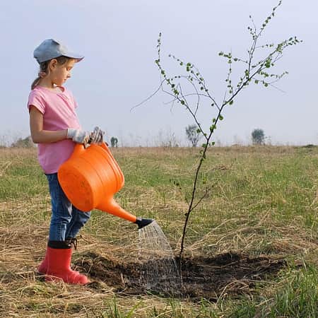 Sustainability girl watering tree