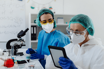 Two people working in a lab