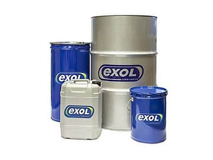 a picture of four containers, two blue and two grey all with the Exol label on the front on a white background