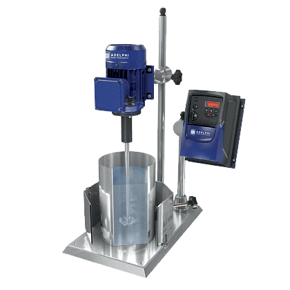 Laboratory high speed disperser with serrated impeller for powder dispersion and liquid mixing applications.