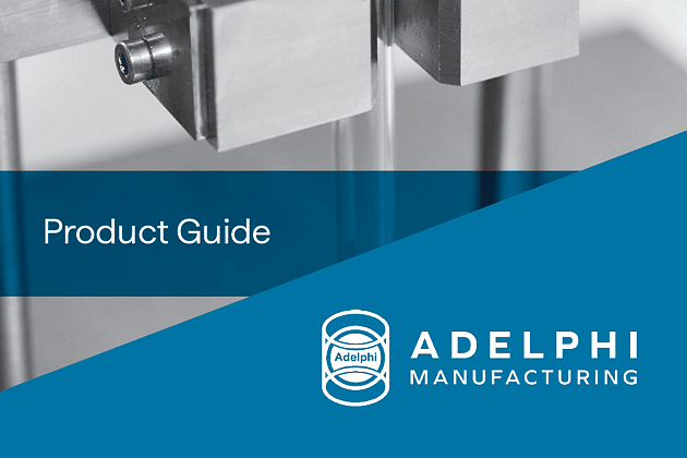 Adelphi Manufacturing product guide cover featuring industrial machinery components and branding for engineering and manufacturing solutions