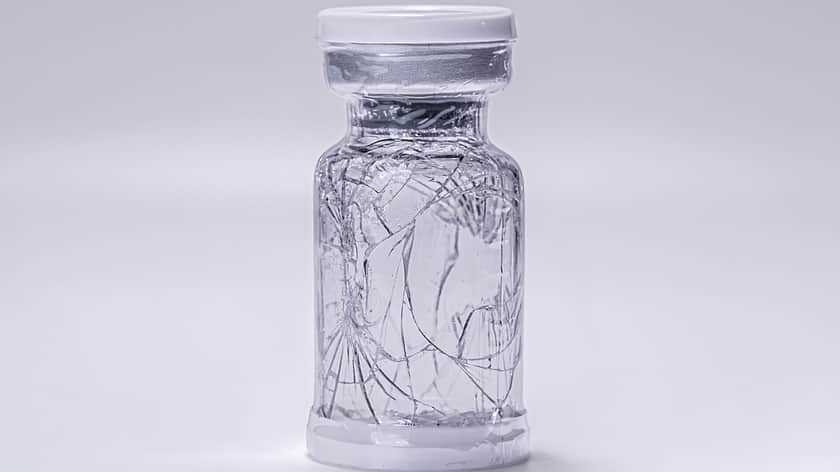 Broken vial in protective sleeve