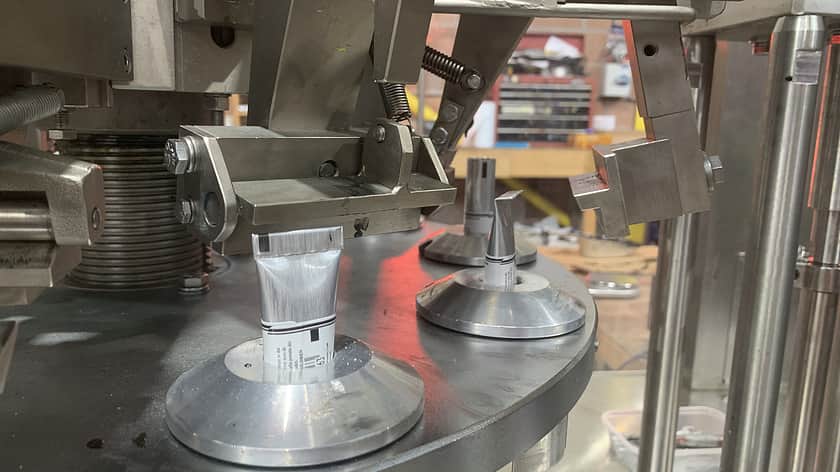 a close up of a metal factory machine