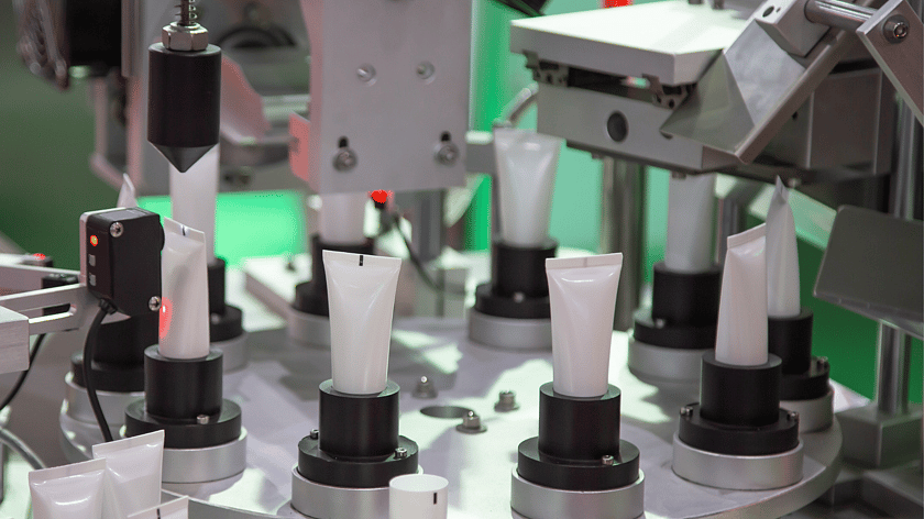 A carousel of tubes ready to be clamped to seal the bottom of the aluminum tube.