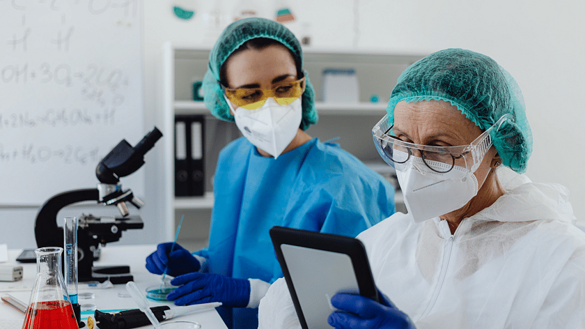 Two people working in a lab