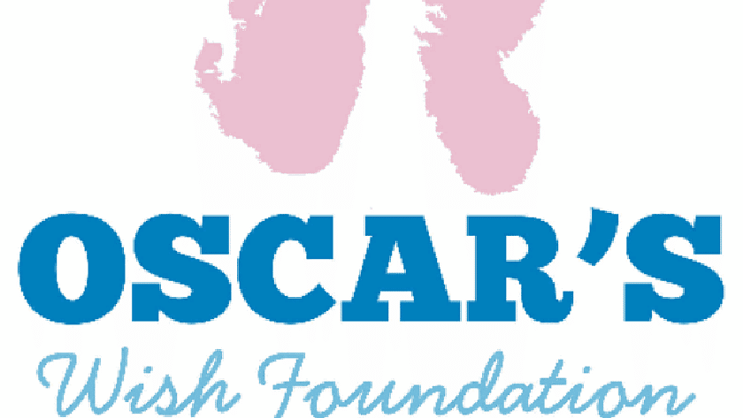 The Oscar's Wish Foundation logo of a small pink hand and foot print, with Oscar's in large blue font beneath, and the words 'Wish Foundation' in a smaller, lighter blue font at the bottom.
