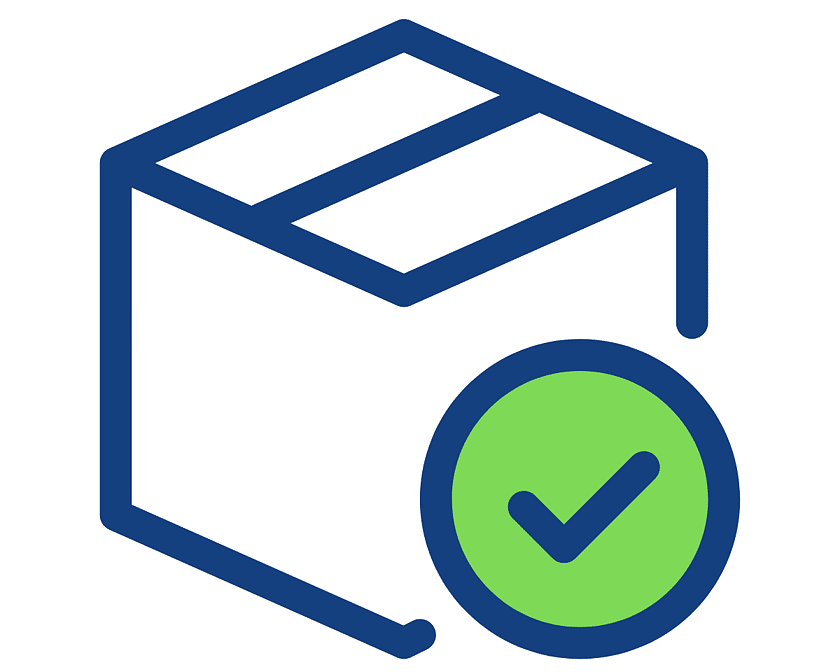 An icon of a cardboard box with a tick.