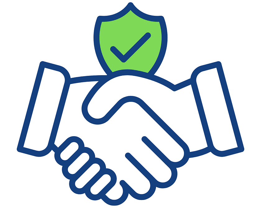 An icon of shaking hands with a green tick.