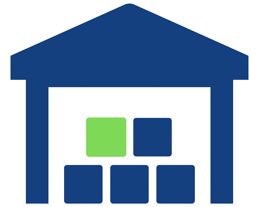 An icon of a warehouse with some boxes in it.