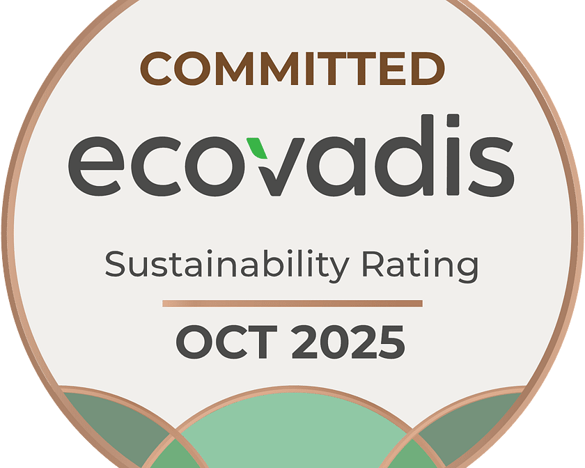 Ecovadis medal with the words Sustainability Rating OCT 2025, Committed