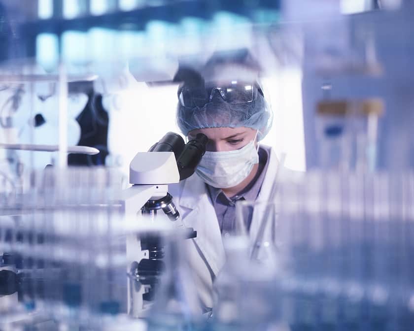 Micropscope with full lab suit middle