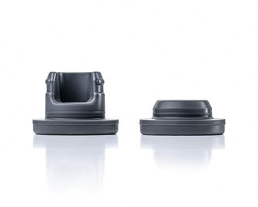 A West "NovaPure" lyophilisation stopper and a West "NovaPure" injection stopper.