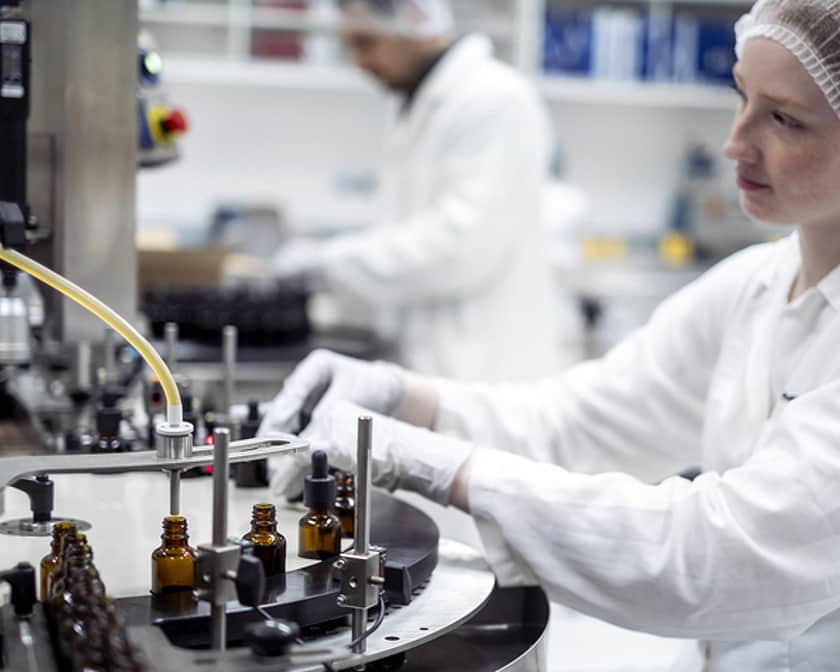 Diagnostic dropper bottles being filled