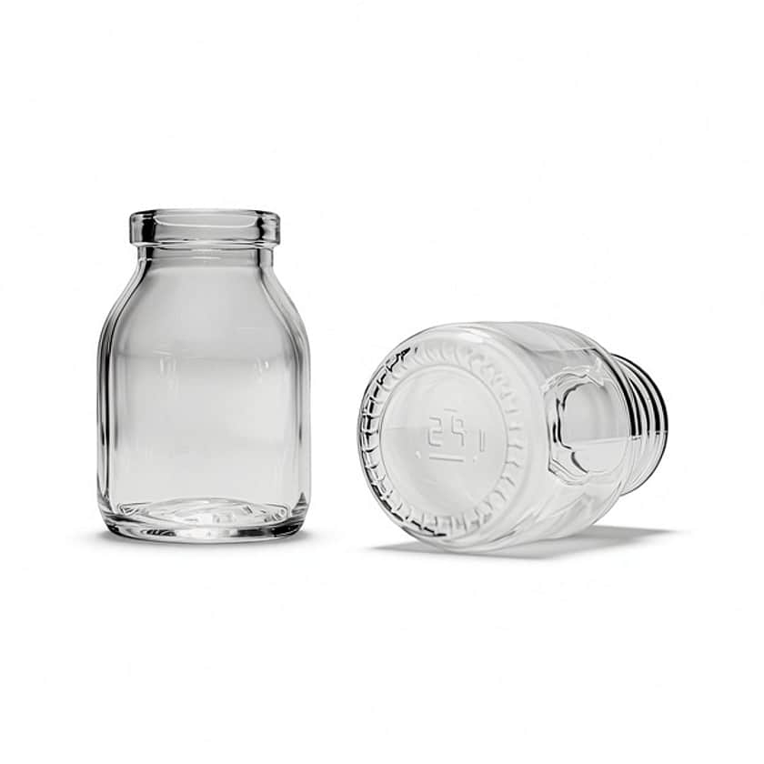 Deux petites bouteilles d'infusion en verre.