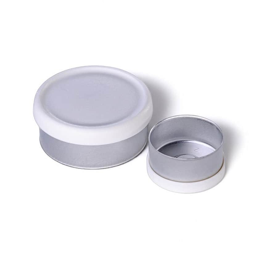 A 13mm and a 20mm aluminium crimp seal, each with a white 'Flip off' button.