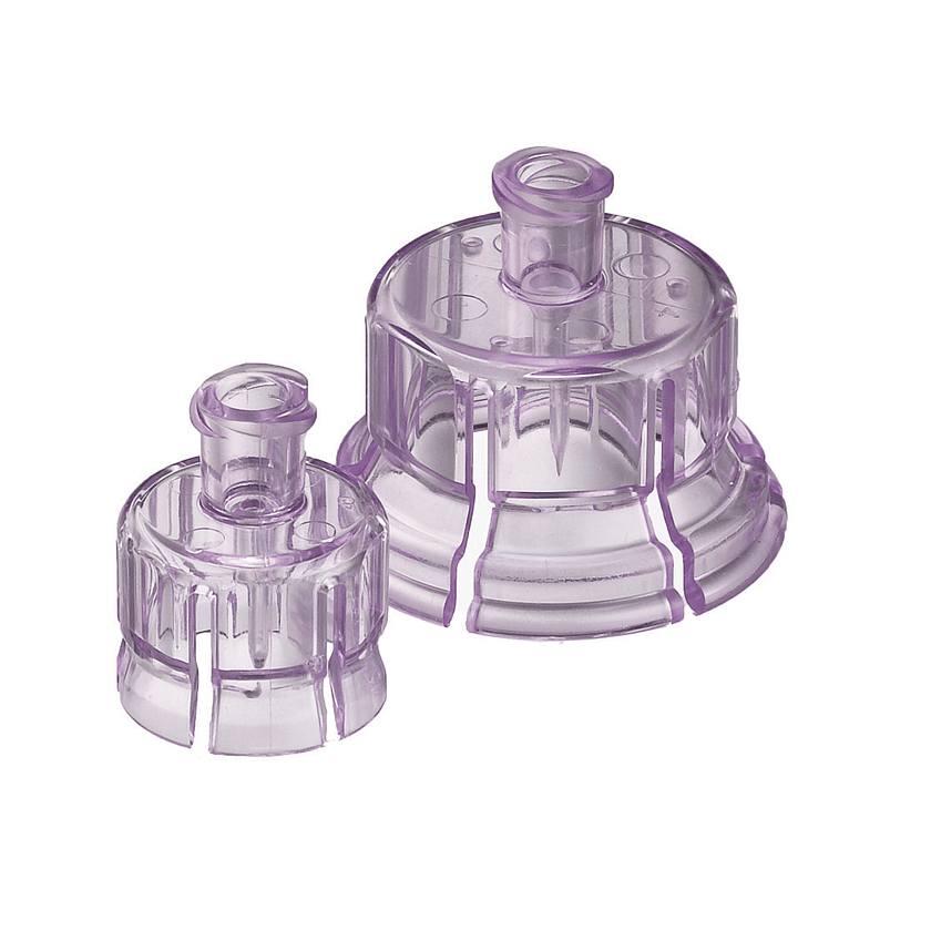 A 13mm and a 20mm Sterile Vial Adapter side-by-side.