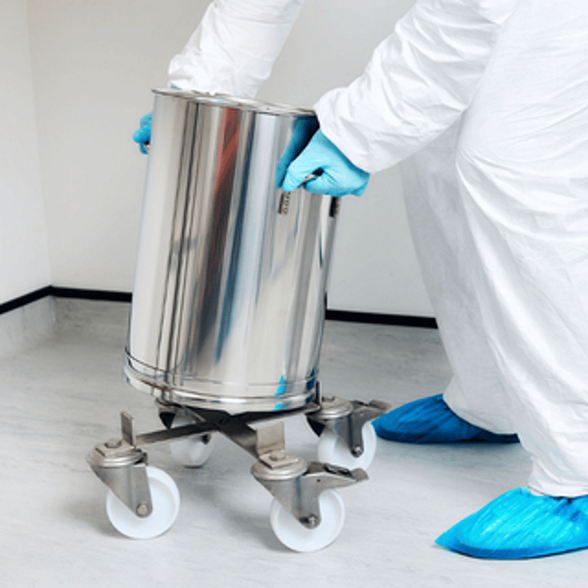 Adelphi Products 0203 Storage Mixing Transportation Containers In Use Container Being Lifted 320 x 320