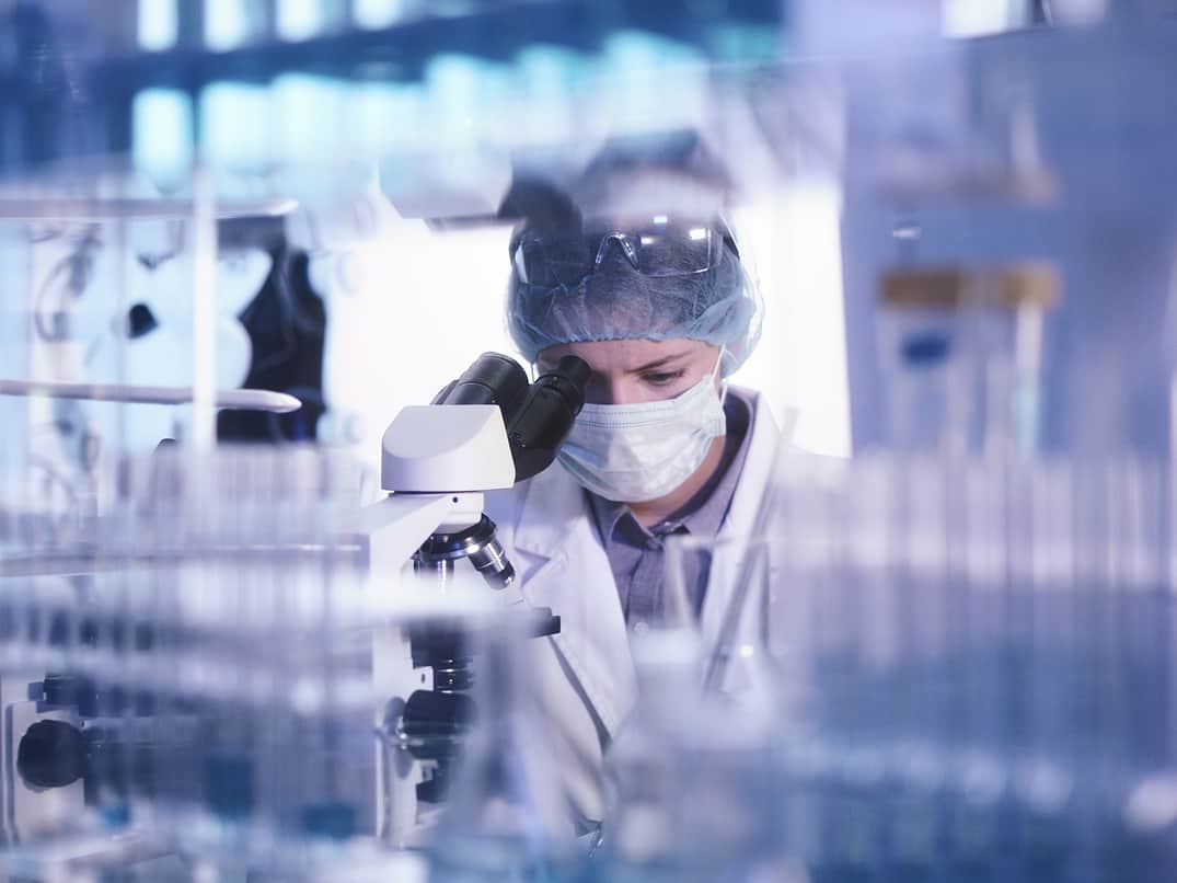 Micropscope with full lab suit middle