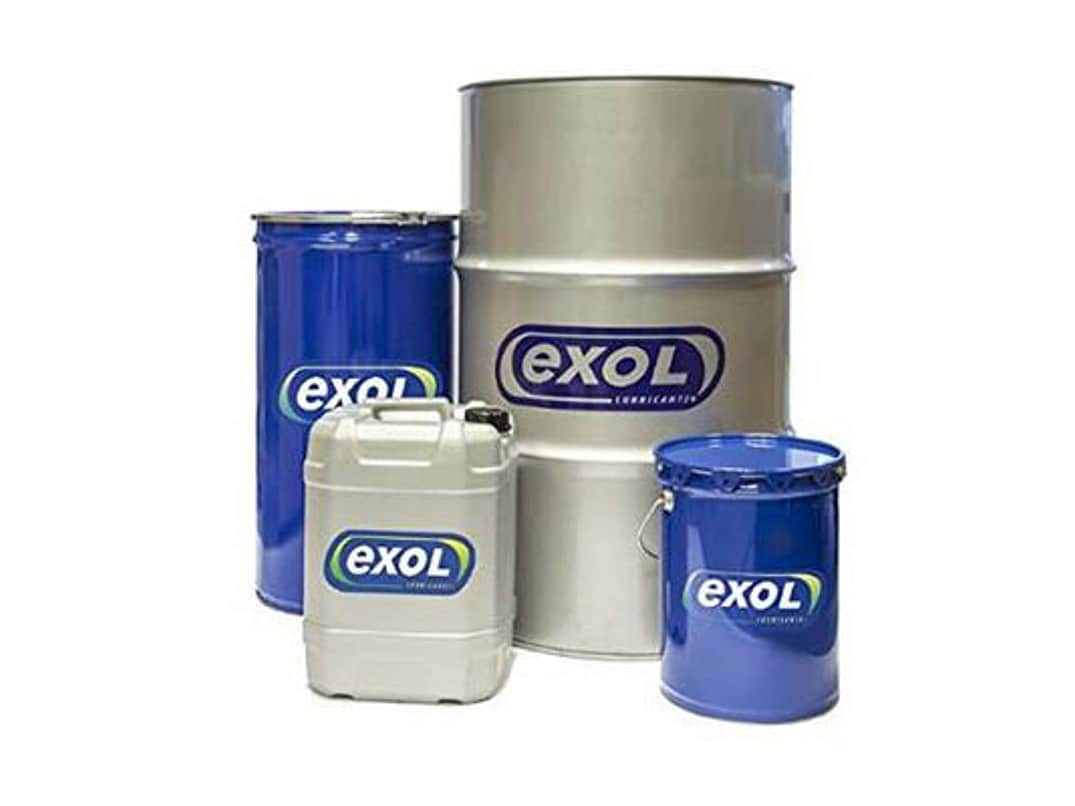 a picture of four containers, two blue and two grey all with the Exol label on the front on a white background