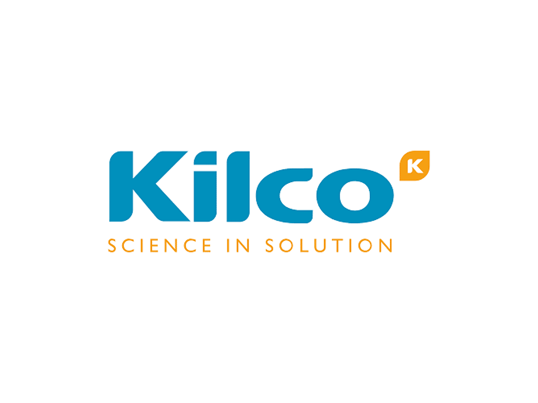the word Kilco in a light teal colour with the words Science in Solution in yellow underneath it
