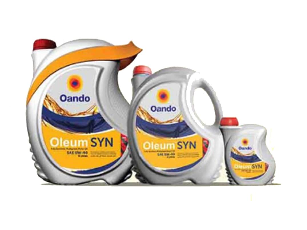 A group of three grey plastic jerry cans, in order from large to small on a white background. All three containers have orange lids on, with bright colourful labels on the front, with yellow and blue swirls, and white and blue text on.